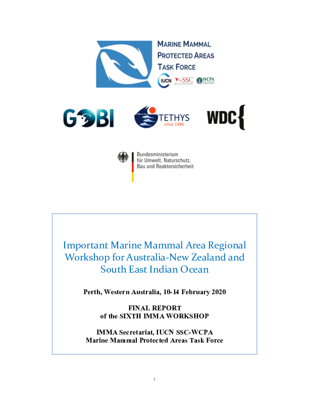 Final Report of the Regional Workshop for Australia-New Zealand and South East Indian Ocean Important Marine Mammal Areas